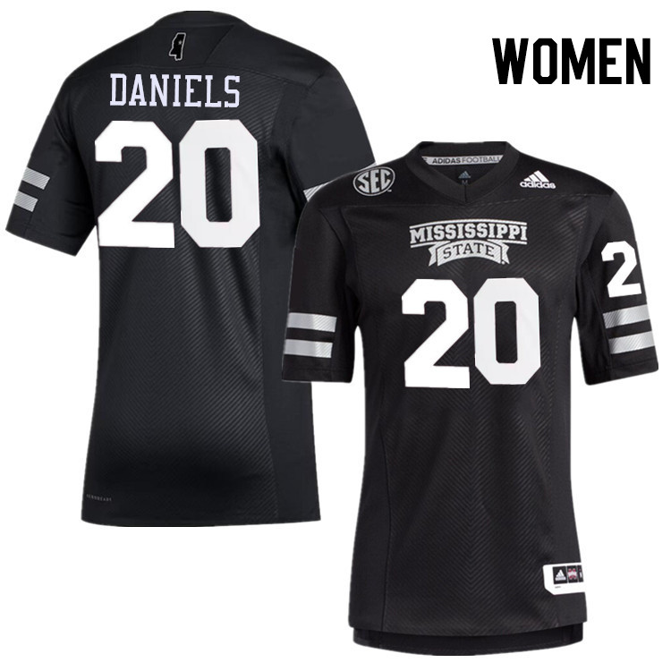 Women #20 Johnnie Daniels Mississippi State Bulldogs College Football Jerseys Stitched-Black